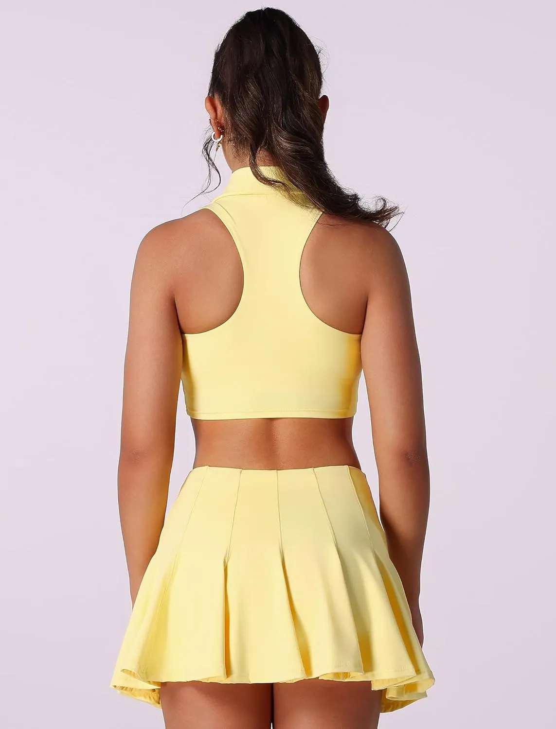 2 Piece Tennis Dress for Women Pleated Tennis Skirt Sleeveless Racerback Padded Crop Top Golf Workout Outfits