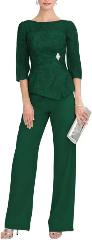 2 Pieces Mother of The Bride Dress Pant Suits for Wedding Guest Groom Lace Evening Dress Formal