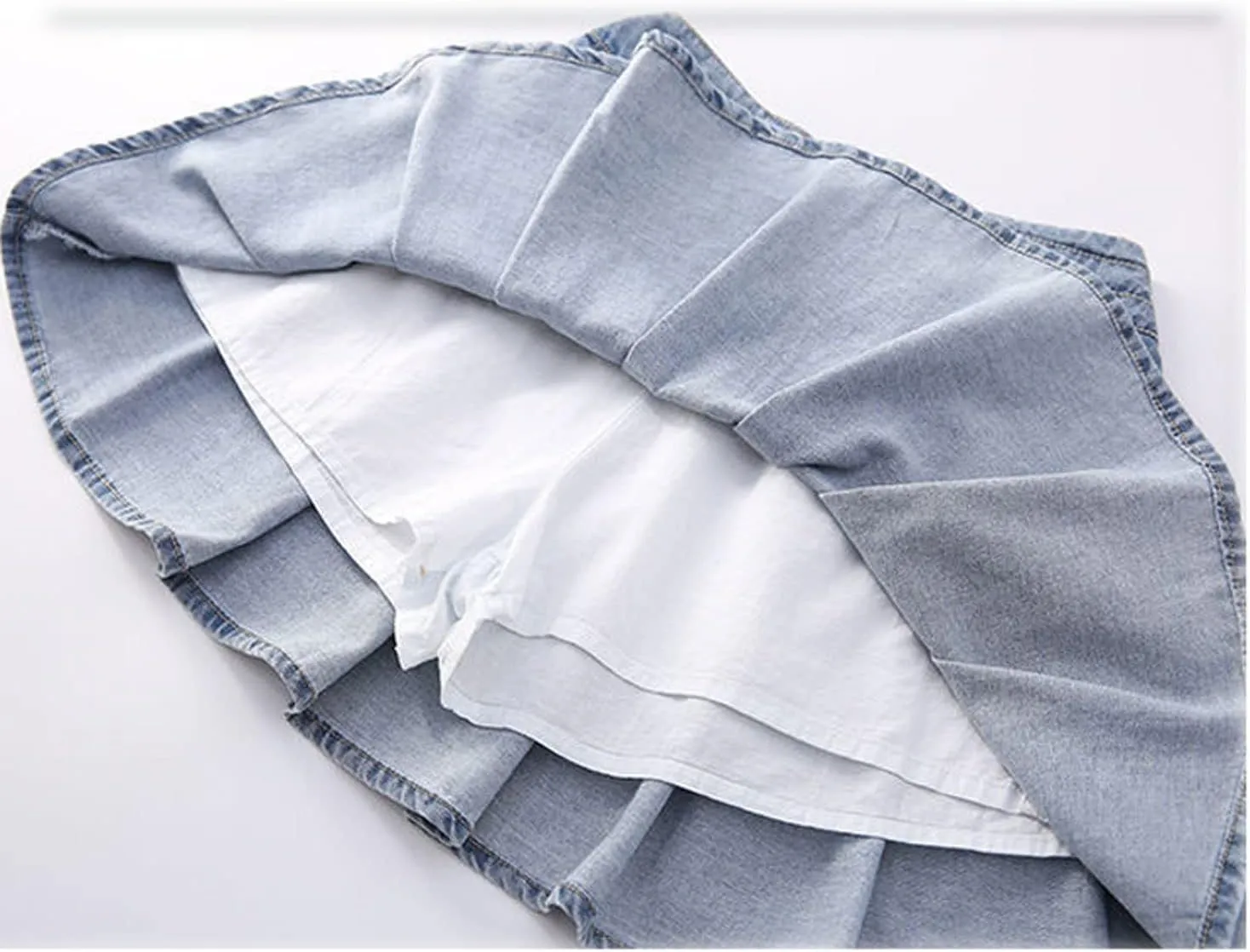 3-13 Years Skirts for Teen Girls Blue Elastic High Waist A Line Pleated Denim Skirt