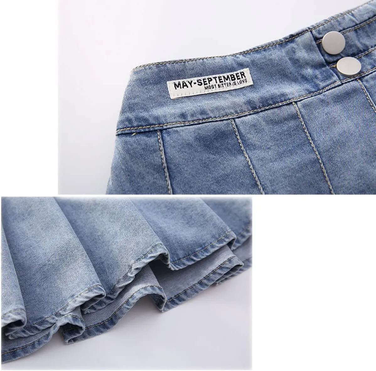 3-13 Years Skirts for Teen Girls Blue Elastic High Waist A Line Pleated Denim Skirt