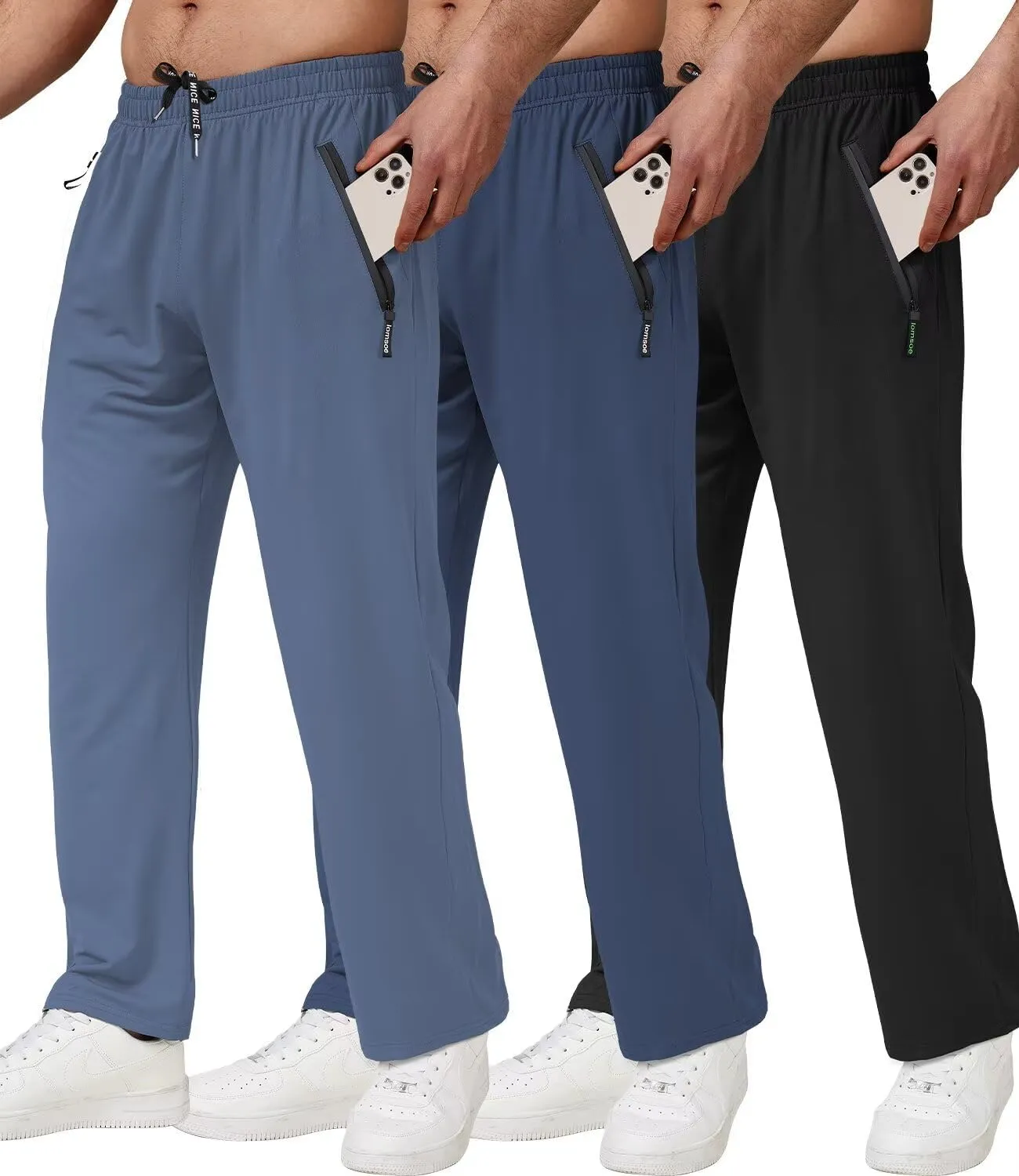 3 Pack Men's Athletic Pants with Zip Pockets, Lightweight, Quick Dry, Workout Sweat Pants