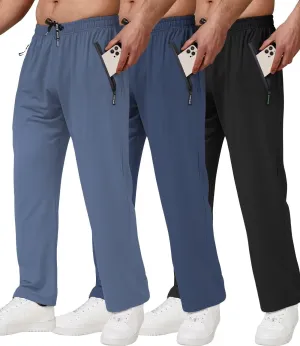 3 Pack Men's Athletic Pants with Zip Pockets, Lightweight, Quick Dry, Workout Sweat Pants