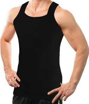 4 Packs Men's G-Unit Style Cotton Tank Tops Square Cut Muscle Rib A-Shirts (as1, Alpha, l, Regular, Regular) Black and White