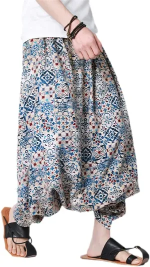 AAPAH Men Harem Pants Hiphop Loose Wide Leg Cotton Linen Big Crotch Boho Trousers Nepal Style Pants Hombre s1 M
