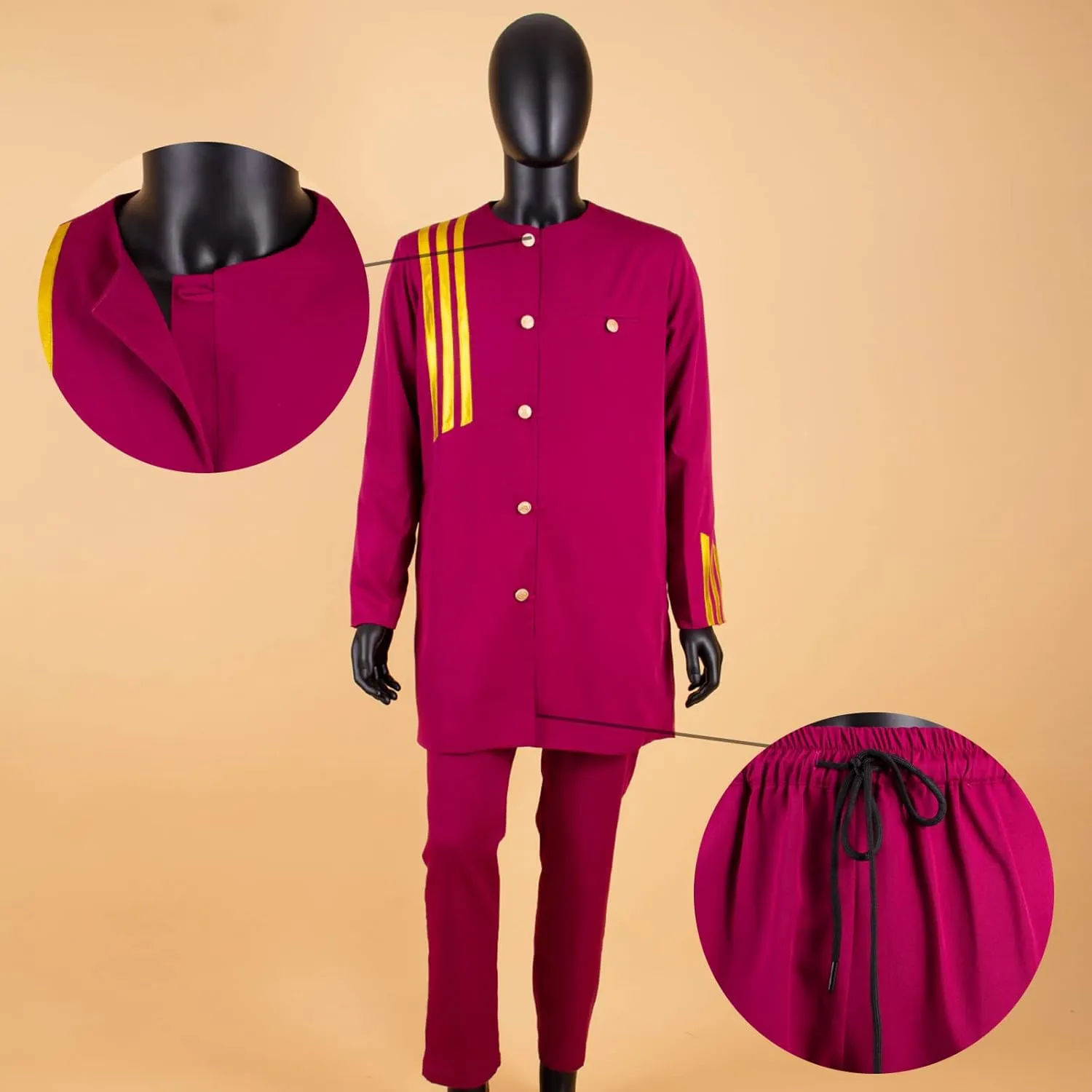 African Suits for Men Single Breasted Embroidery Jacket and Pants 2 Pieces Set Formal Outfits