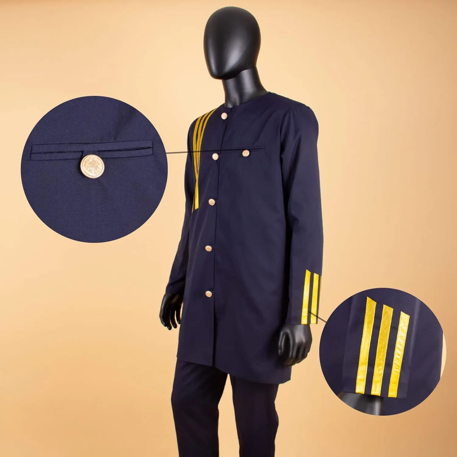 African Suits for Men Single Breasted Embroidery Jacket and Pants 2 Pieces Set Formal Outfits