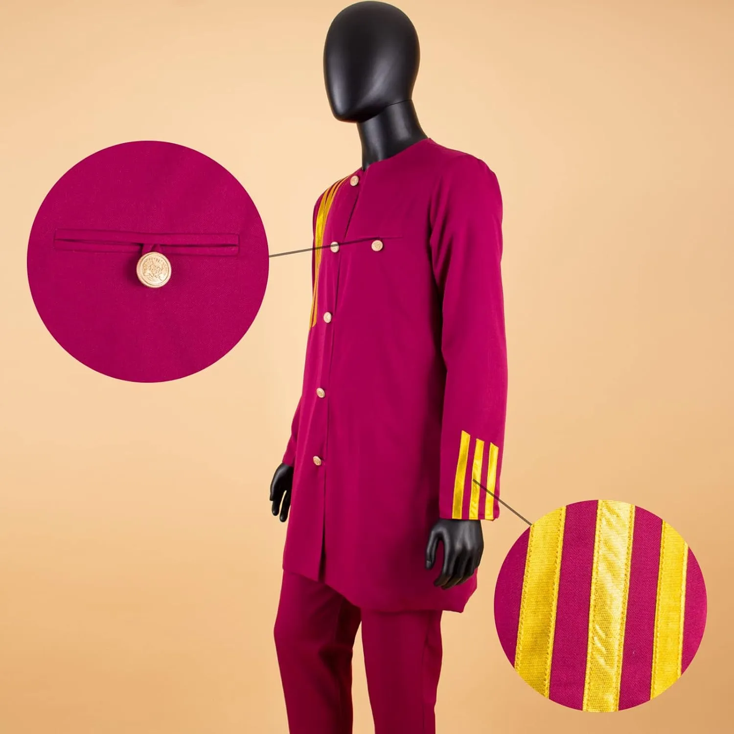 African Suits for Men Single Breasted Embroidery Jacket and Pants 2 Pieces Set Formal Outfits