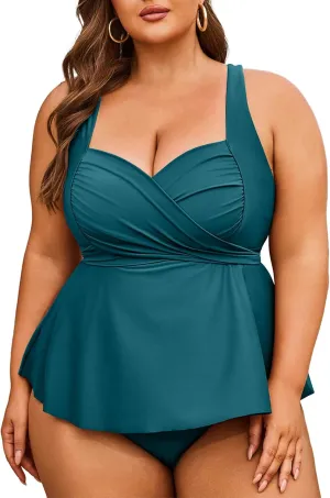 Aleumdr Plus Size Tankini Swimsuits for Womens Bathing Suit Tankini Tops with High Waisted Shorts Swimwear