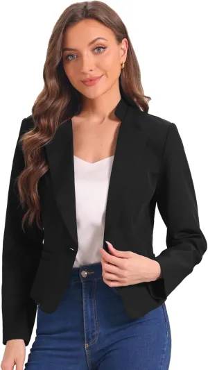 Allegra K Work Blazer for Women's Long Sleeve Stand Lapel Collar Pockets Button Business Suit Jacket
