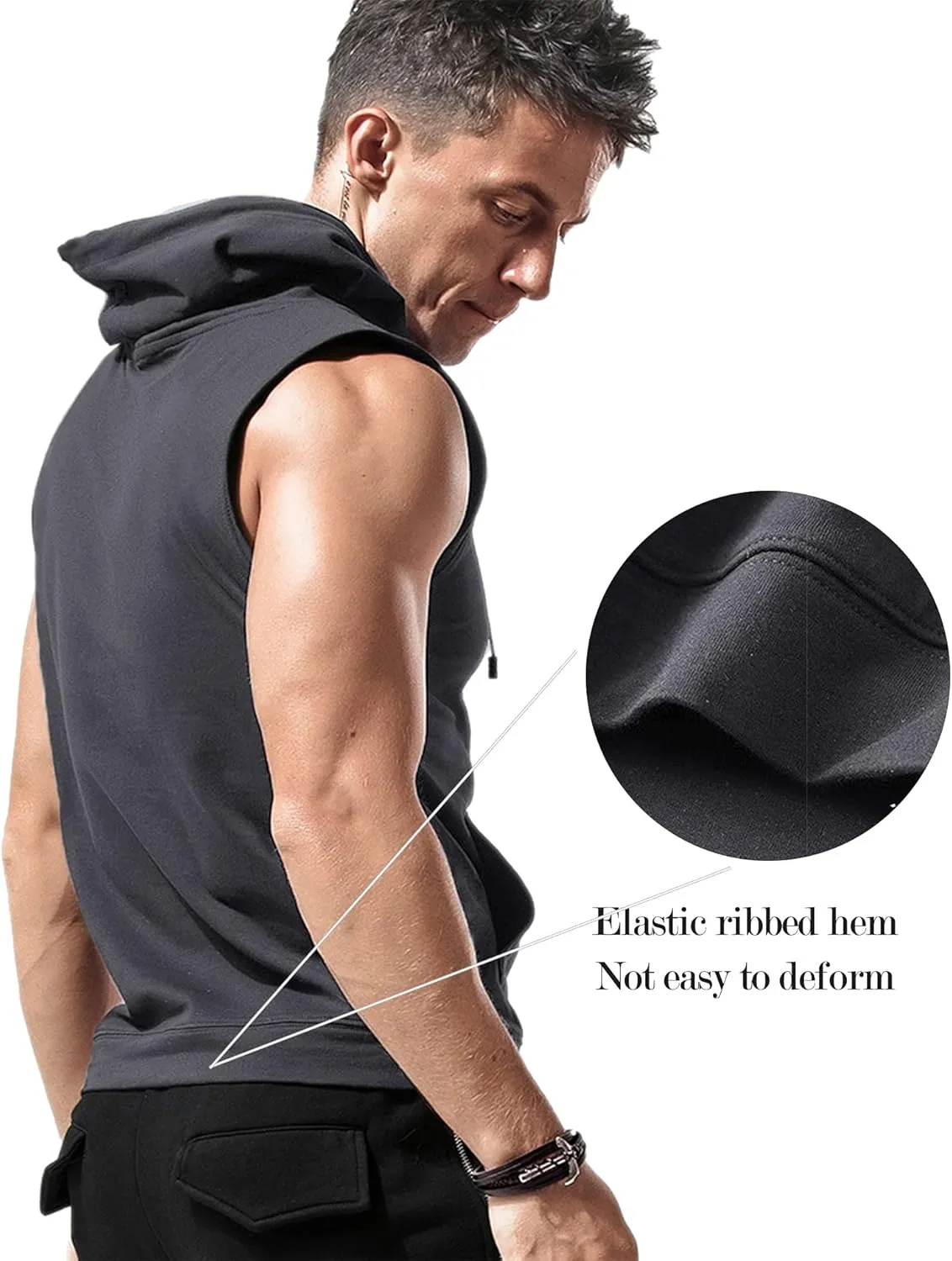 Amussiar Men's Workout Hooded Tank Tops Sleeveless Gym Training Hoodies Bodybuilding Muscle Cut Off T Shirt