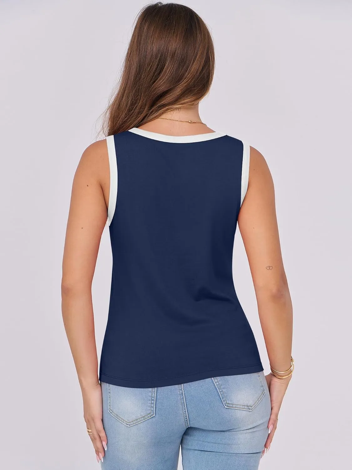 ANRABESS Tank Tops for Women 2025 Summer Casual Crew Neck Color Block Basic Sleeveless T Shirt Fashion Teen Girls Outfits