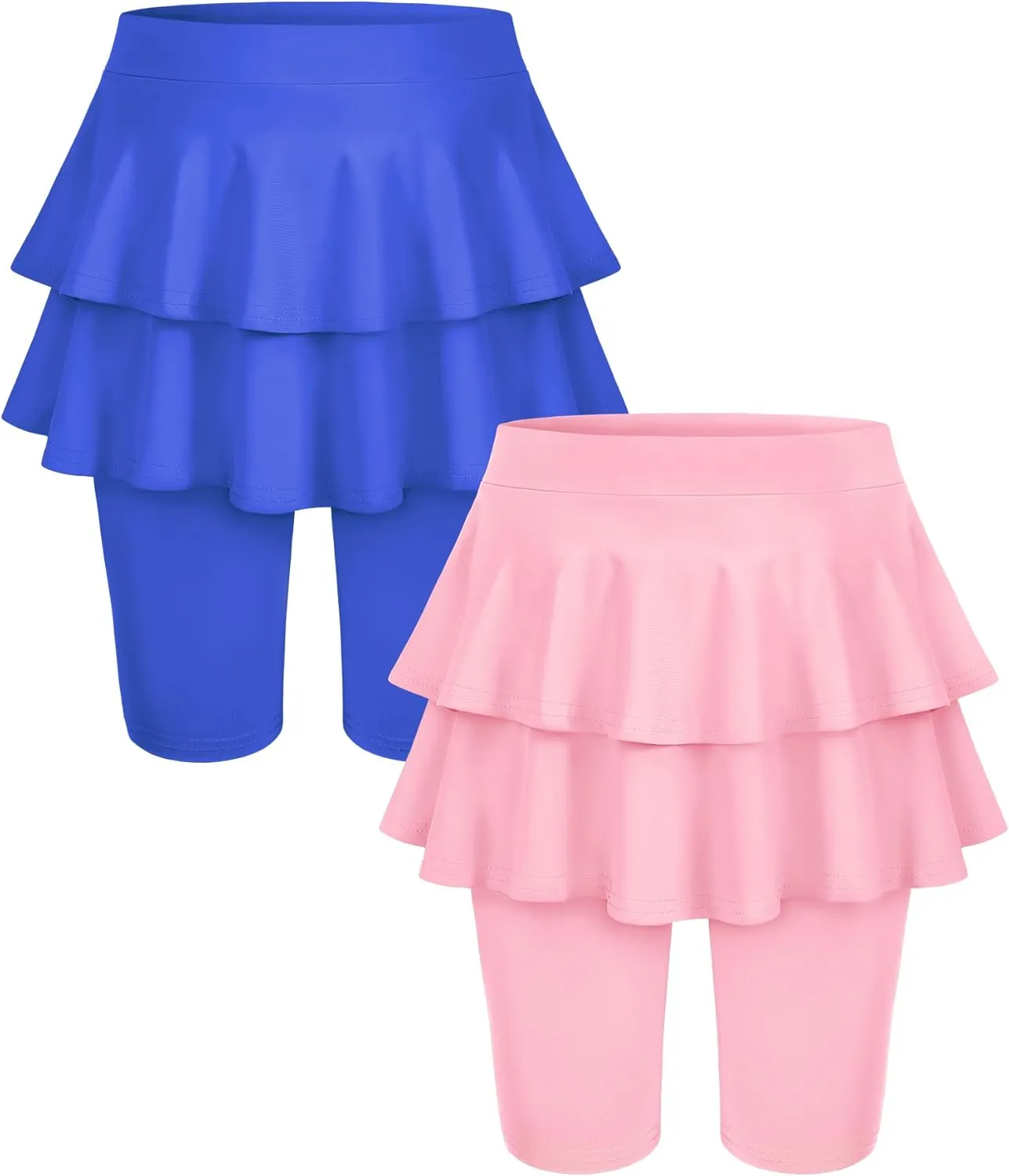 Auranso 2 Pack Girls Knee Length Leggings with Skirts Ruffle Tutu Quick Dry Athletic Skorts for Kids