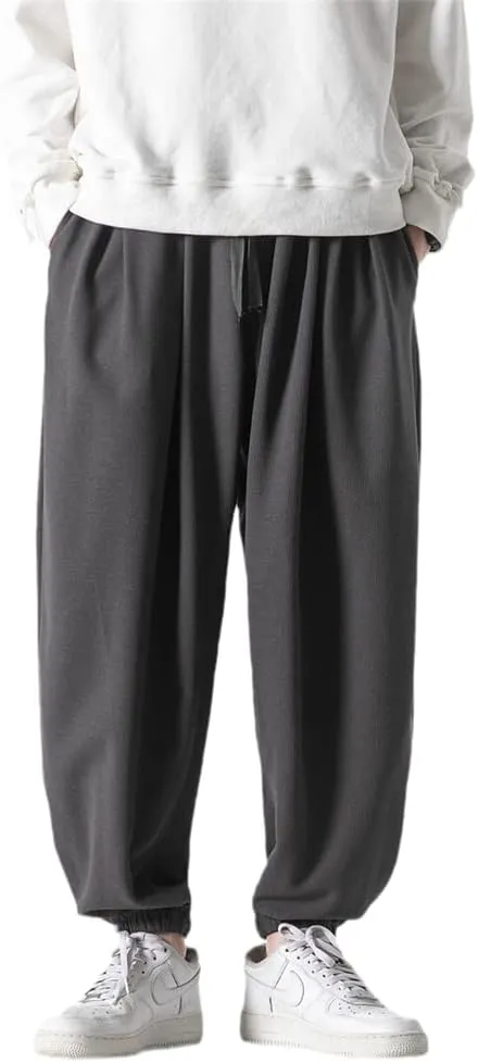 Autumn Men Waffle Harem Pants Drawstring Chinese Style Trousers Male Streetwear Hip Hop Oversized s3 L