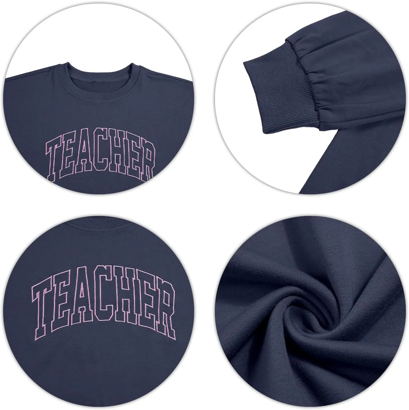 BANGELY Teacher Sweatshirt Women Oversized Retro Teach Crewneck Shirt Embroidery Teacher Life Pullover Long Sleeve Tops