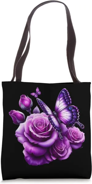 Beautiful Butterfly Purple Rose Butterfly Lovers Gifts Women Tote Bag