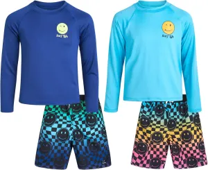 Big Chill Boys Rash Guard Set - 4 Piece UPF 50  Quick Dry Long Sleeve Swim Shirts and Trunks Set for Boys (Sizes: 4-14)