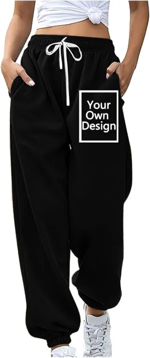 Binmer Custom Sweatpants Jogger Pants for Womens, Personalized Design Your Own Add Image Text Photo Drawstring Sport Trousers