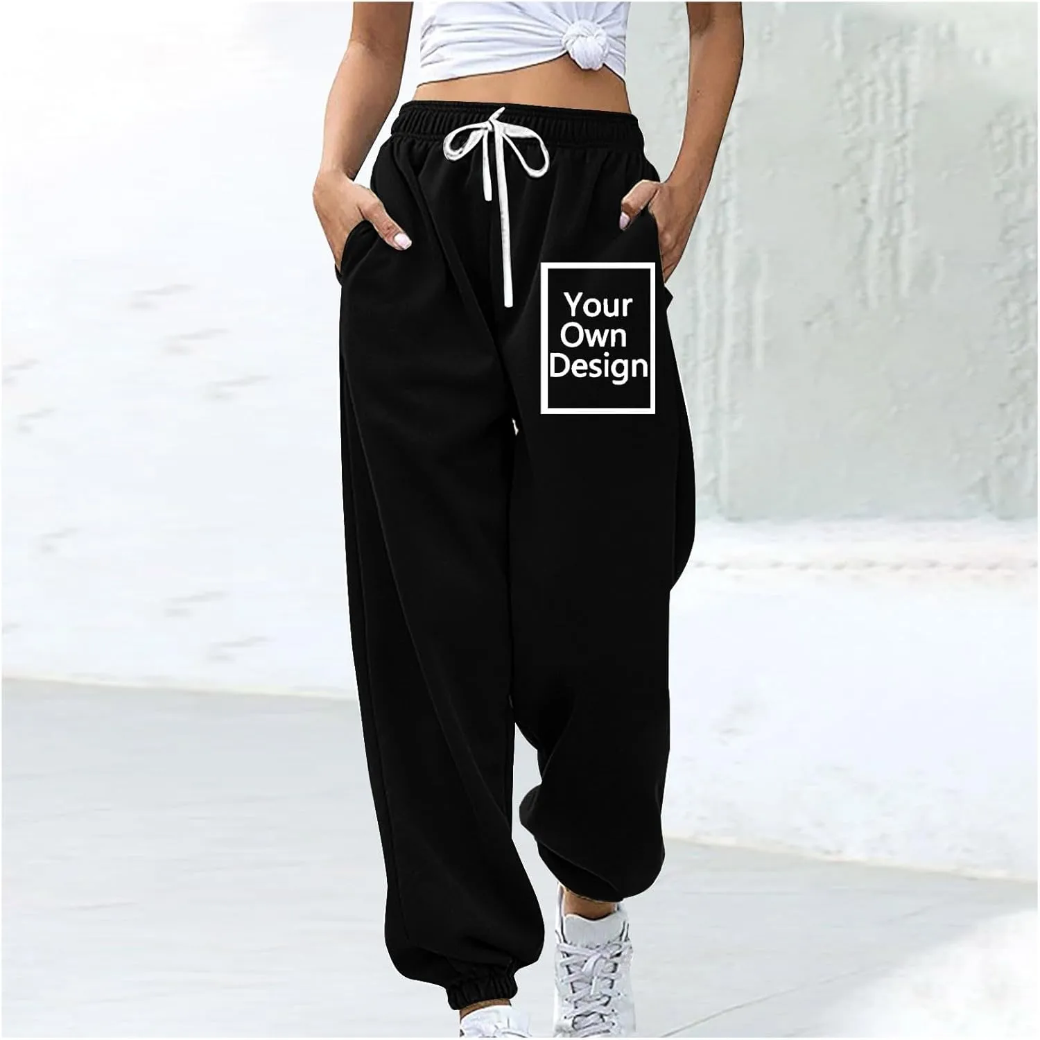 Binmer Custom Sweatpants Jogger Pants for Womens, Personalized Design Your Own Add Image Text Photo Drawstring Sport Trousers