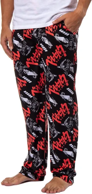 Bioworld Berserk Anime Adult Guts All Over Print Pajama Sleep Lounge Pants for Men and Women