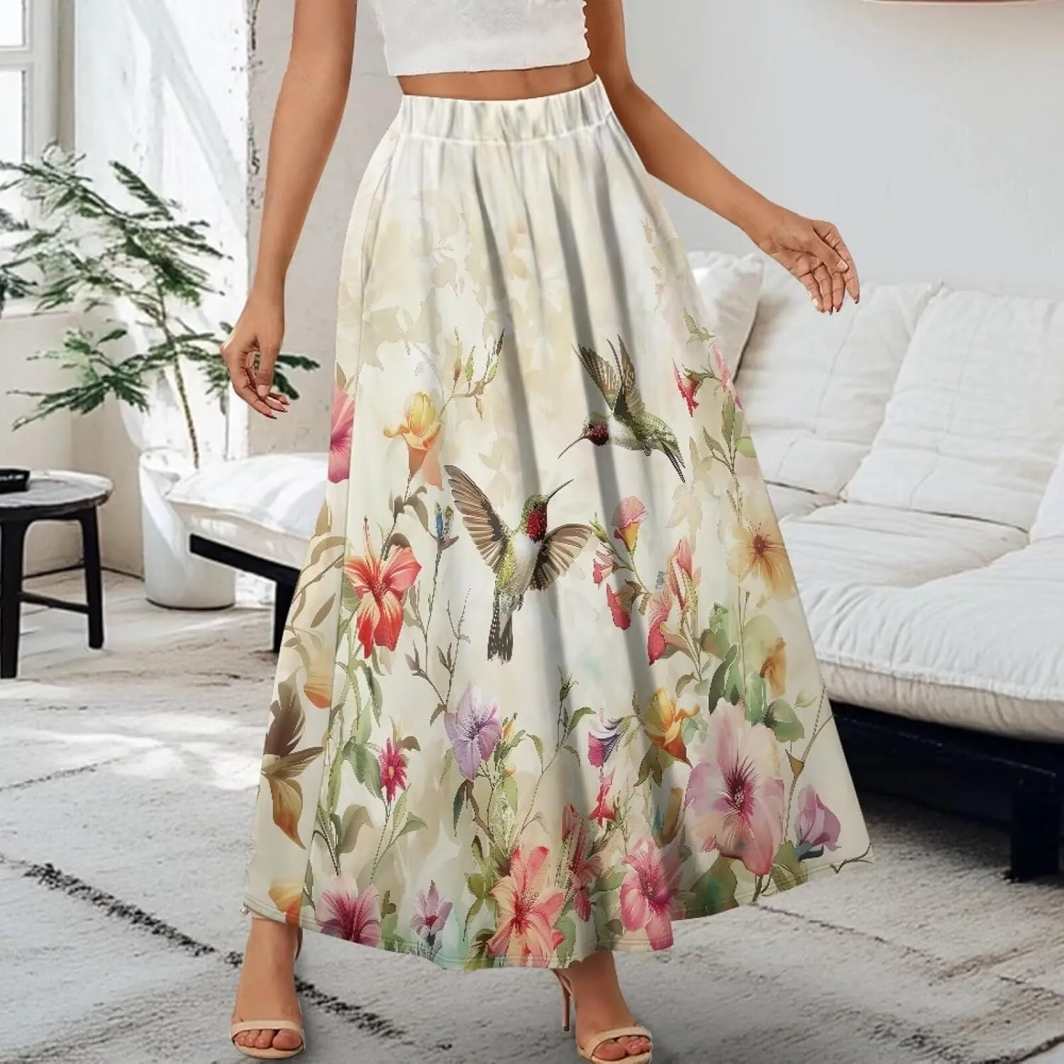 Biyejit Maxi Skirts for Women with Pockets Casual Long Skirt Midi Length Casual Skirt for Beach Party Holiday