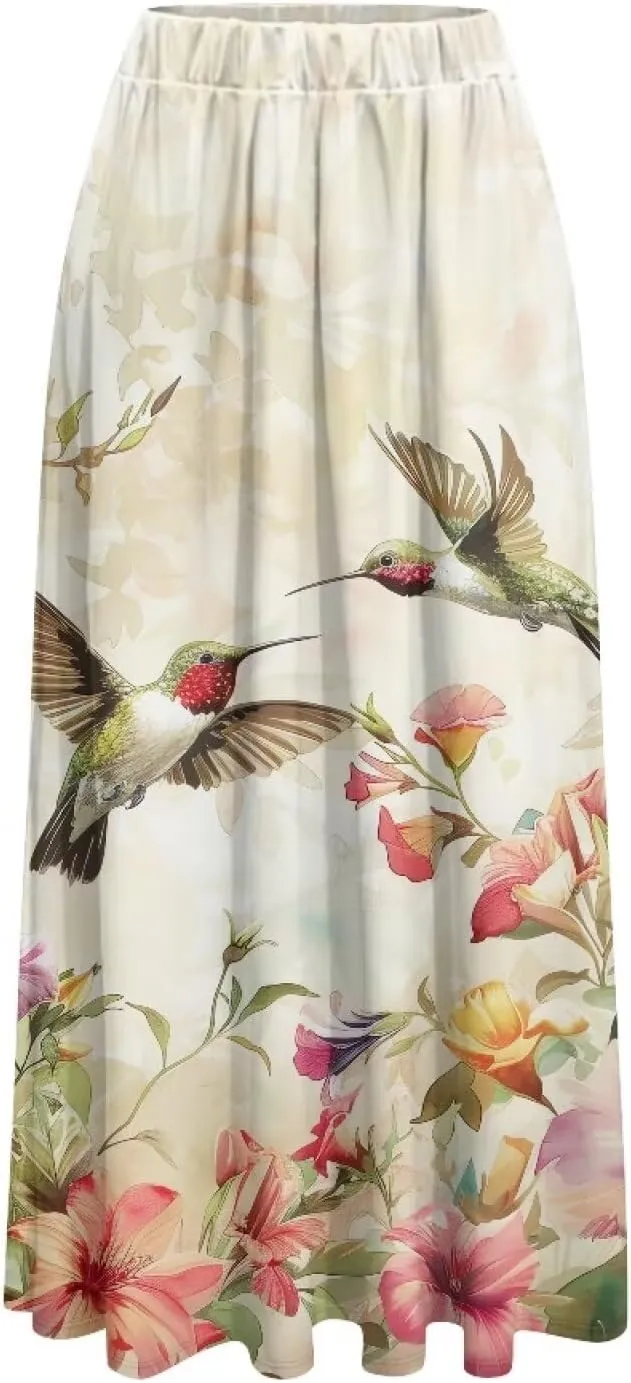 Biyejit Maxi Skirts for Women with Pockets Casual Long Skirt Midi Length Casual Skirt for Beach Party Holiday