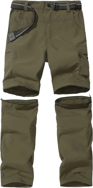 Boys Convertible Hiking Pants Lightweight Quick Dry Zip Off Pants for Kids Youth Outdoor UPF 50  Casual Cargo Trousers