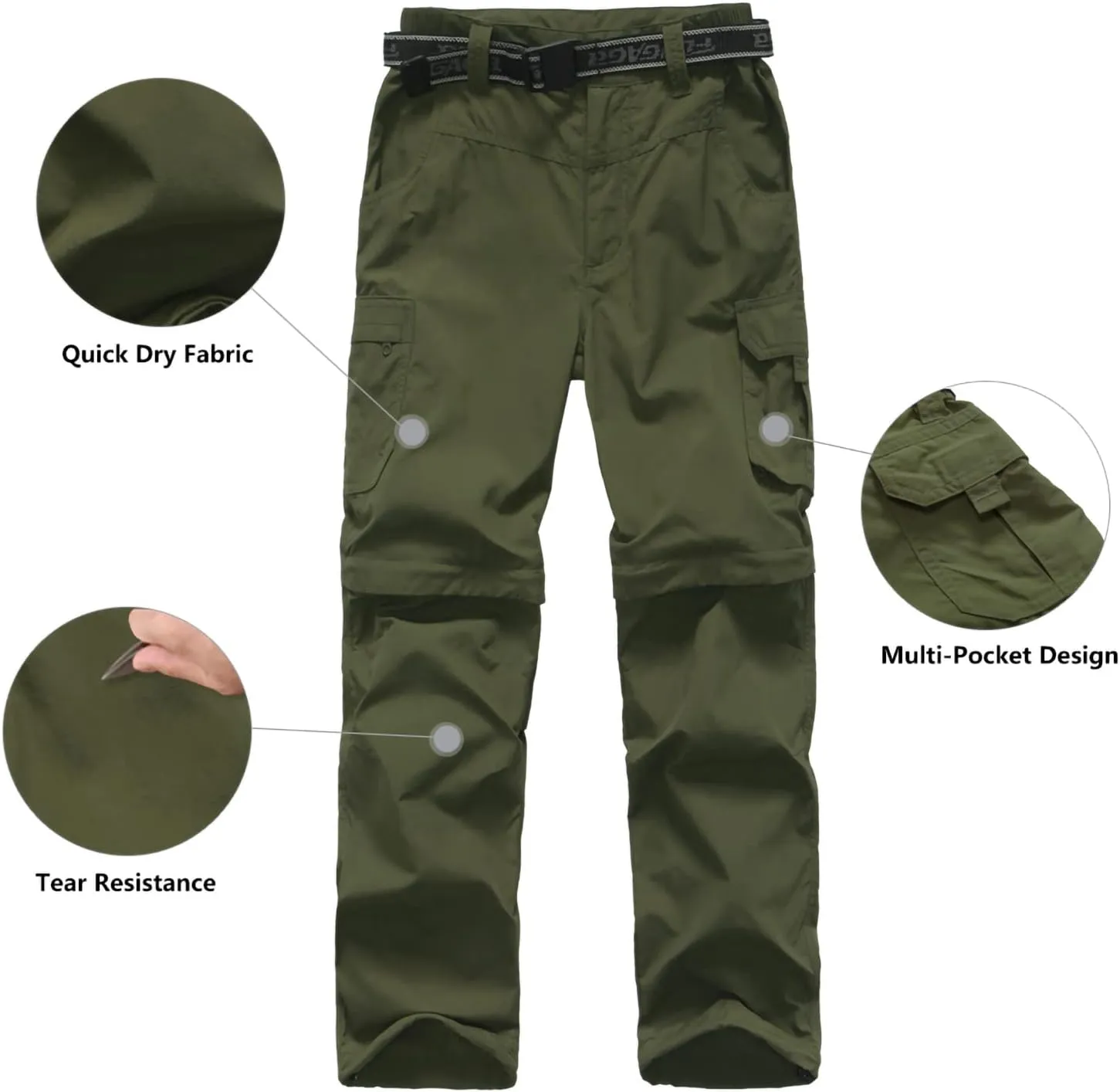 Boys Convertible Hiking Pants Lightweight Quick Dry Zip Off Pants for Kids Youth Outdoor UPF 50  Casual Cargo Trousers