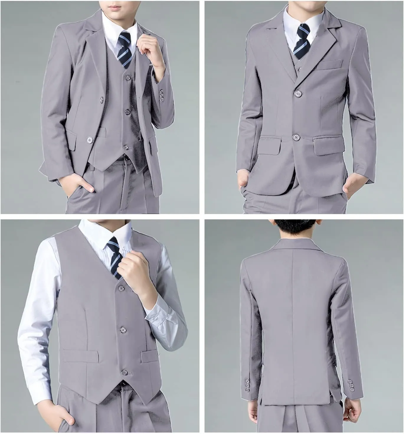 Boys Suits Black Suit for Boy Slim Fit Formal Toddler Kids 7Pcs Vest Dress Pants Blazer Ring Bearer Outfit with Accessory