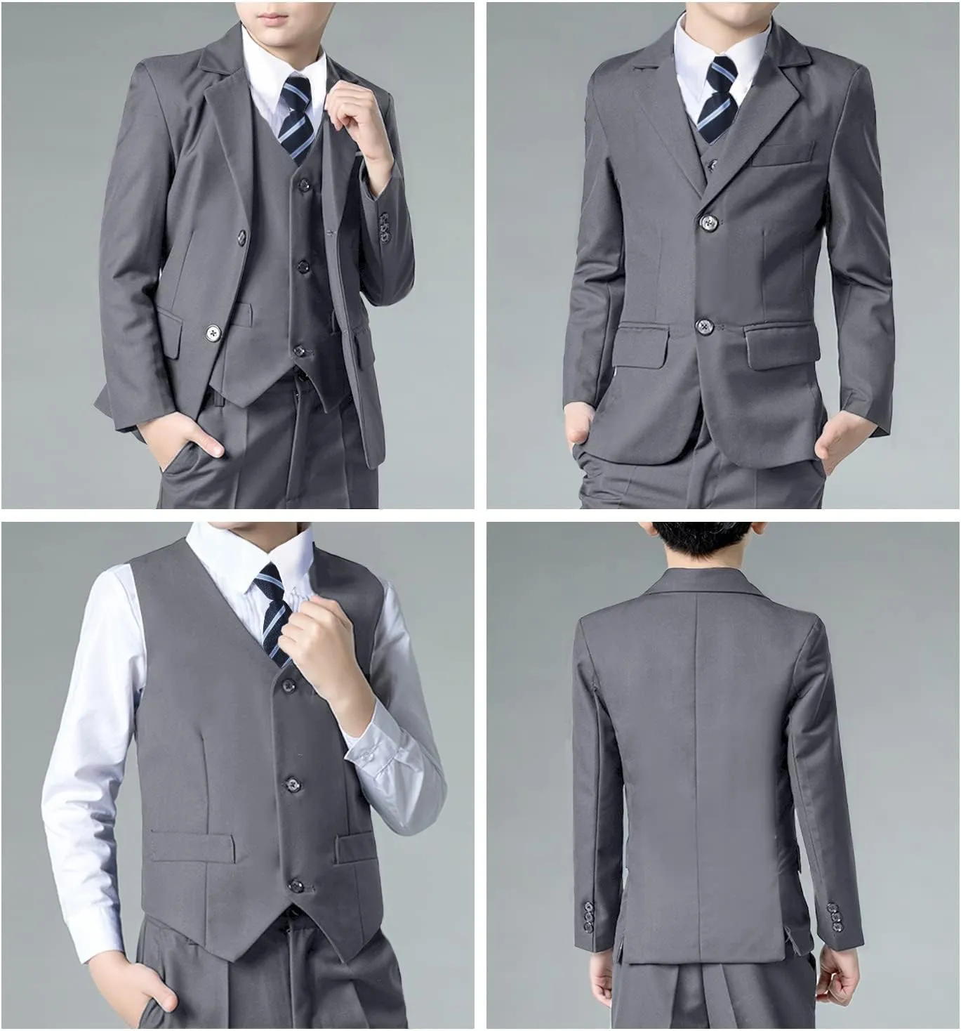Boys Suits Black Suit for Boy Slim Fit Formal Toddler Kids 7Pcs Vest Dress Pants Blazer Ring Bearer Outfit with Accessory