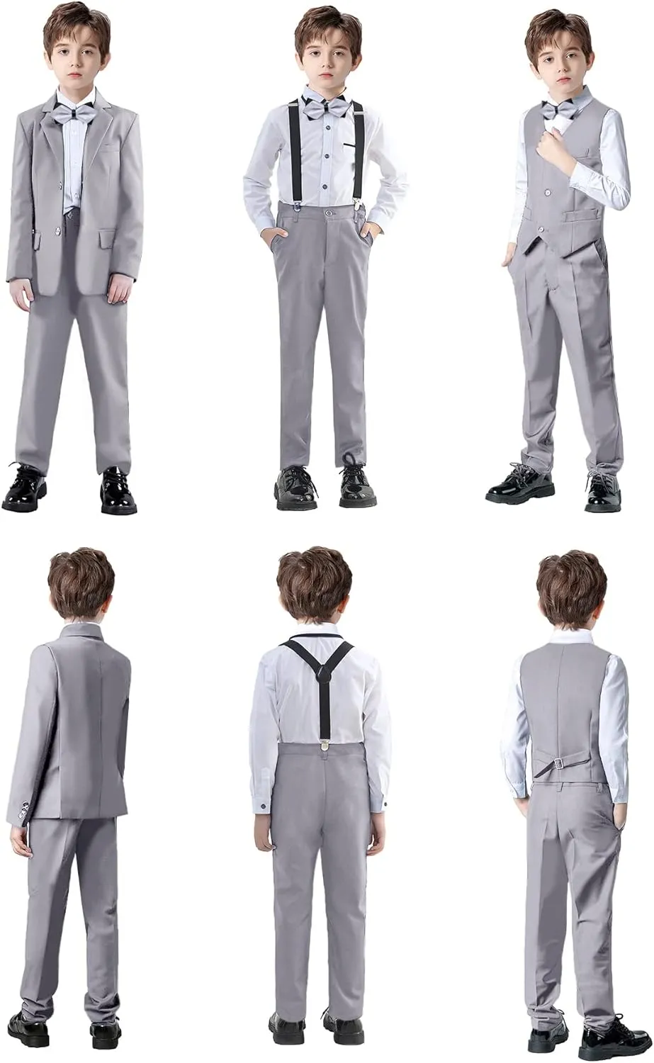 Boys Suits Black Suit for Boy Slim Fit Formal Toddler Kids 7Pcs Vest Dress Pants Blazer Ring Bearer Outfit with Accessory
