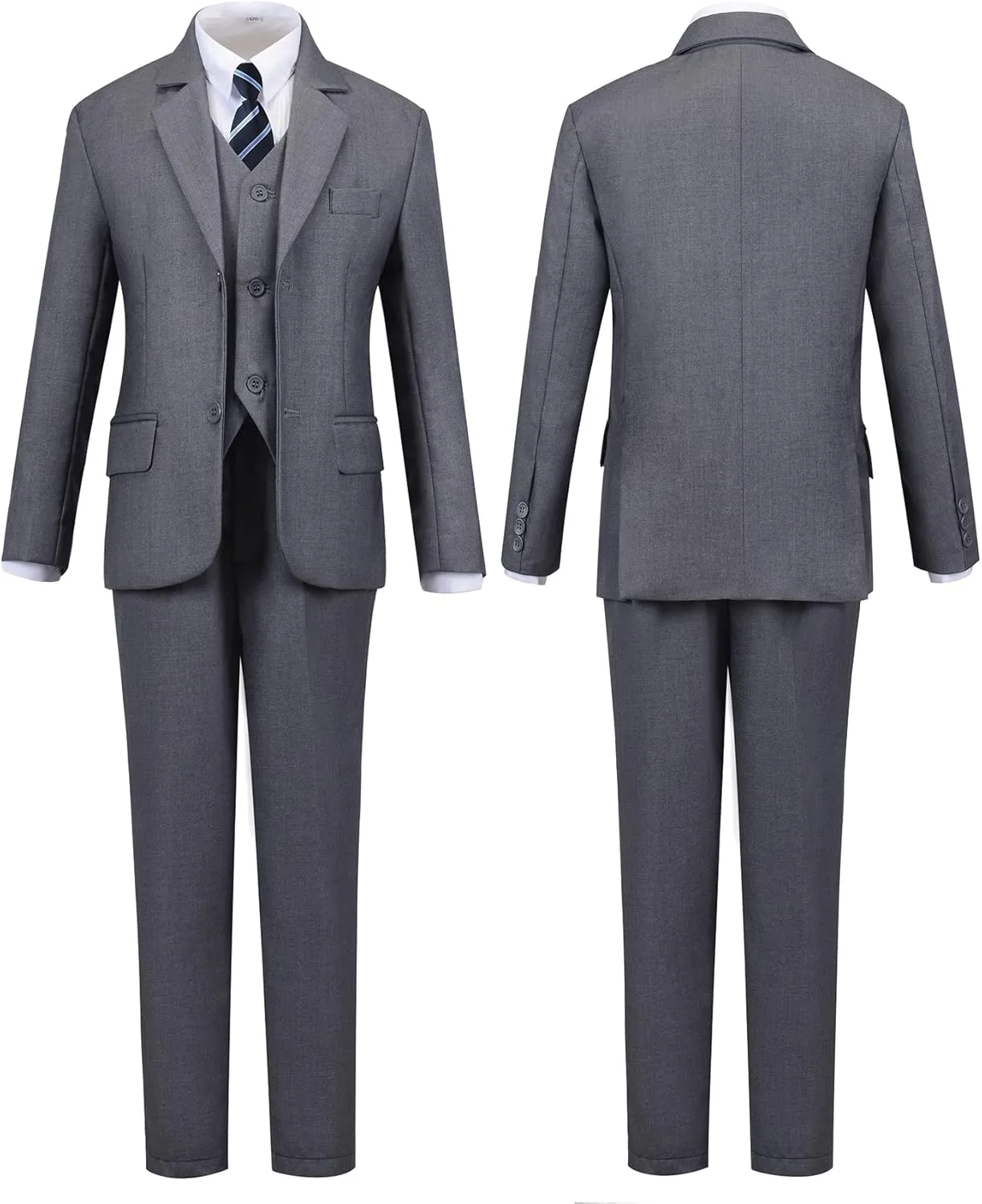 Boys Suits Black Suit for Boy Slim Fit Formal Toddler Kids 7Pcs Vest Dress Pants Blazer Ring Bearer Outfit with Accessory
