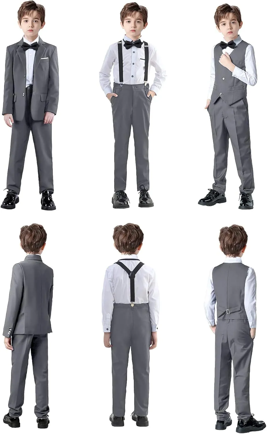 Boys Suits Black Suit for Boy Slim Fit Formal Toddler Kids 7Pcs Vest Dress Pants Blazer Ring Bearer Outfit with Accessory