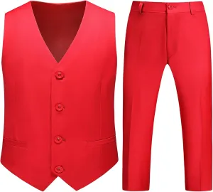 Boys Vest Suits 2 Piece Outfit Tuxedo Set for Kids Size 4-14 Formal Suit for Boys with Vest and Pants Set Slim