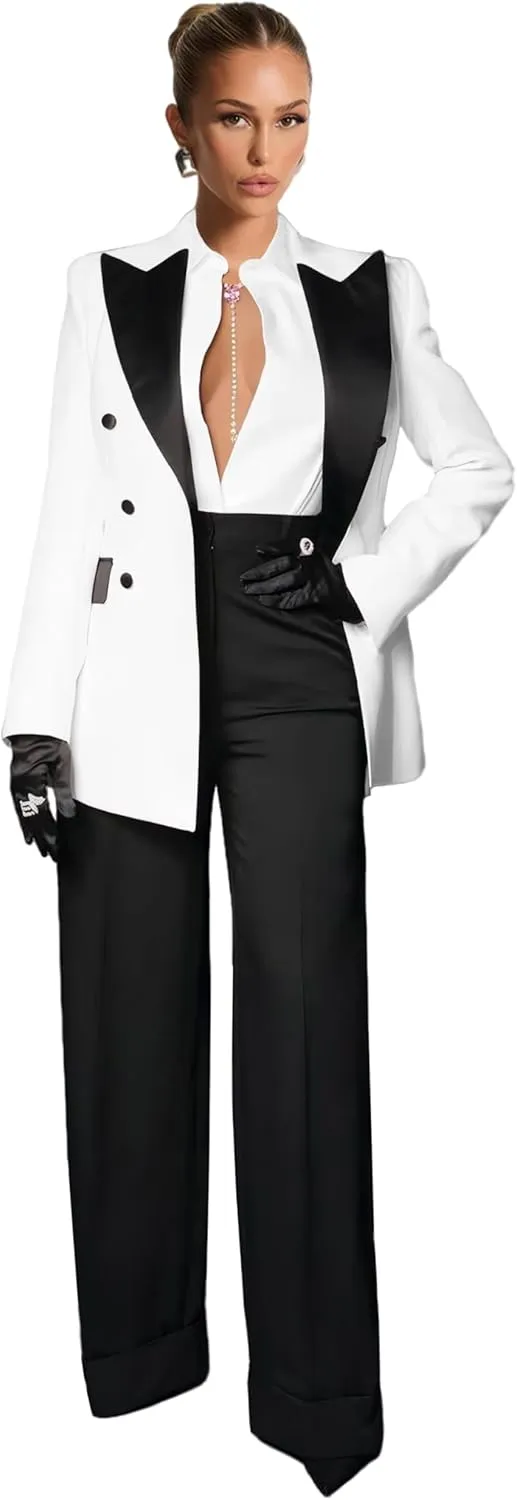 Business Pant Suits for Women Wedding Women Suits 2 Piece Double Breasted Tuxedo Casual Peak Lapel Prom Womens Suit