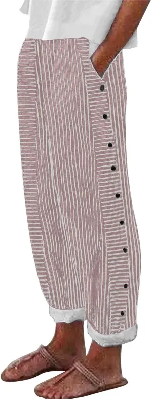 Capri Pants for Women Cotton Linen Pants,Summer Wide Leg Casual Loose Drawstring High Waist Palazzo Pants