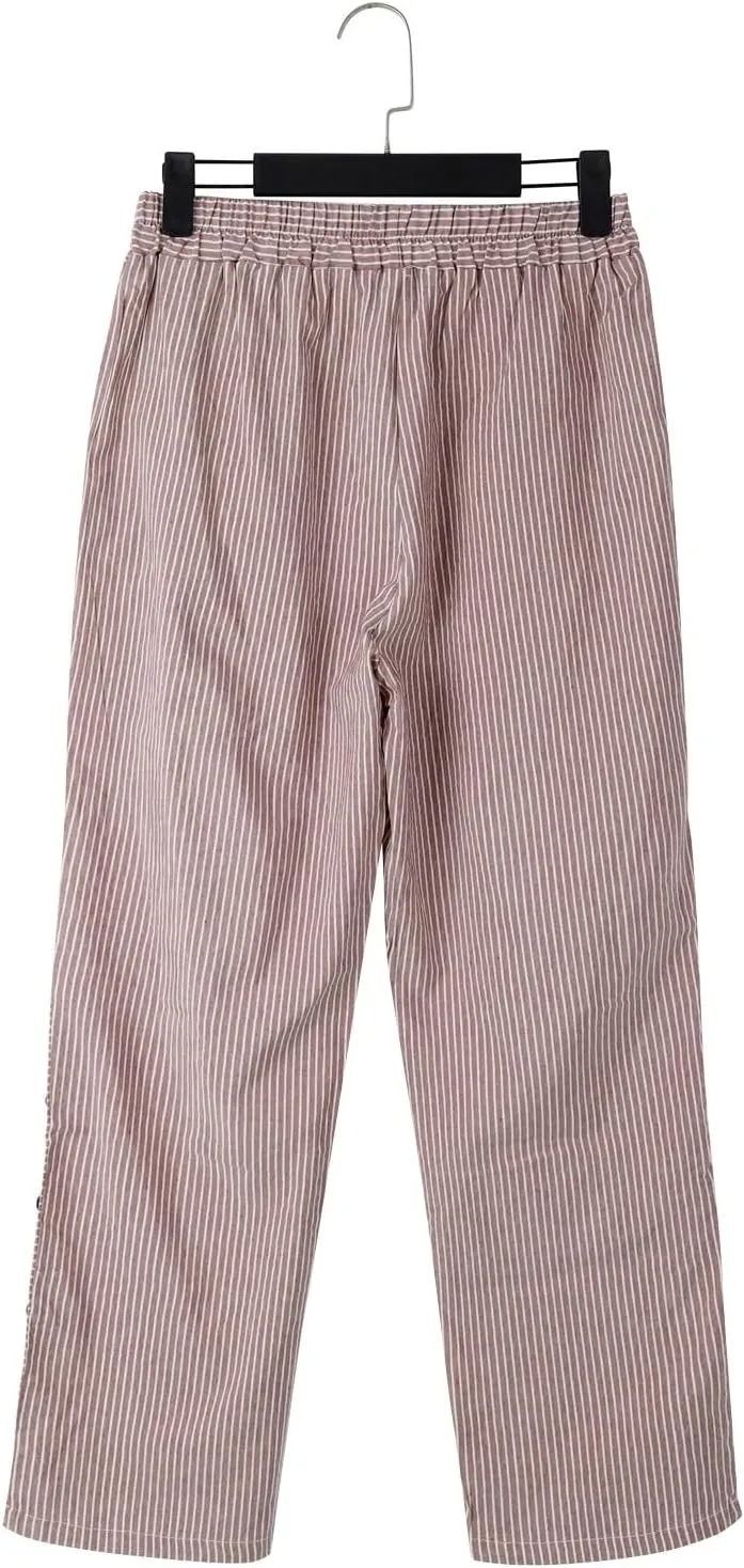 Capri Pants for Women Cotton Linen Pants,Summer Wide Leg Casual Loose Drawstring High Waist Palazzo Pants