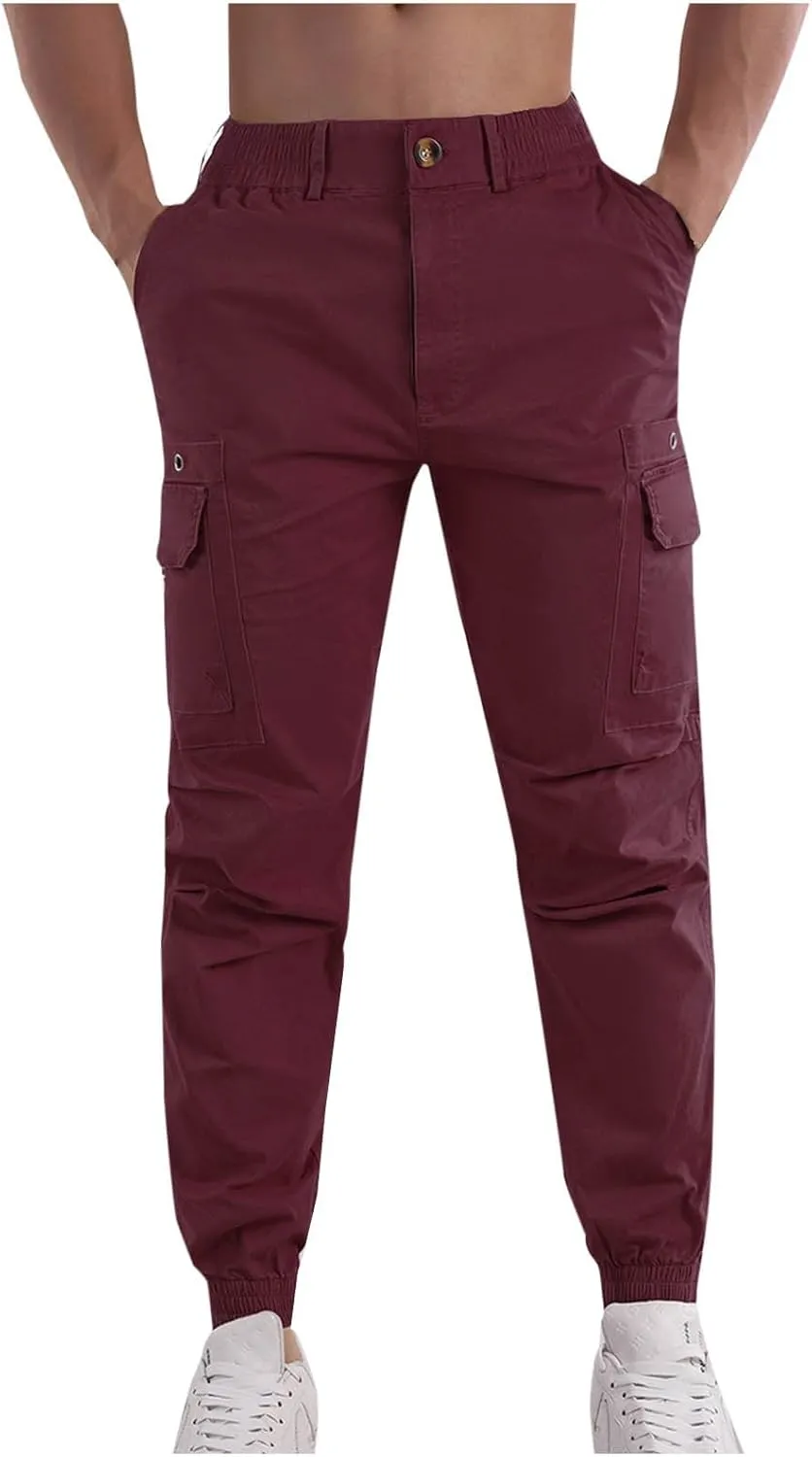 Casual Cargo Pants Mens Athletic Work Pants Fashion Solid Pants Hiking Belted Foot Pants Regular Comfort Pants