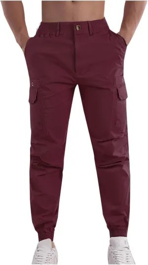 Casual Cargo Pants Mens Athletic Work Pants Fashion Solid Pants Hiking Belted Foot Pants Regular Comfort Pants
