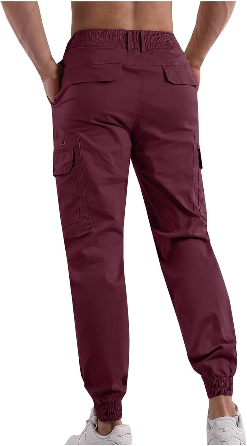 Casual Cargo Pants Mens Athletic Work Pants Fashion Solid Pants Hiking Belted Foot Pants Regular Comfort Pants