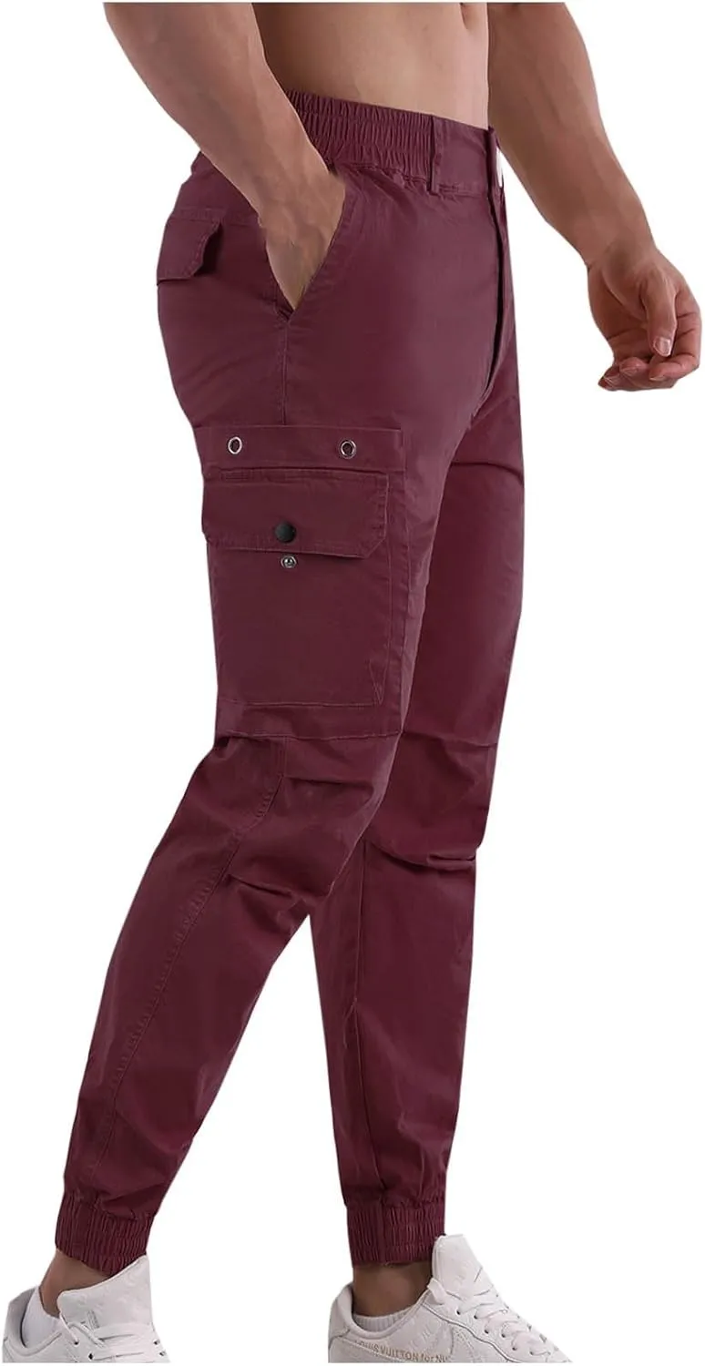 Casual Cargo Pants Mens Athletic Work Pants Fashion Solid Pants Hiking Belted Foot Pants Regular Comfort Pants