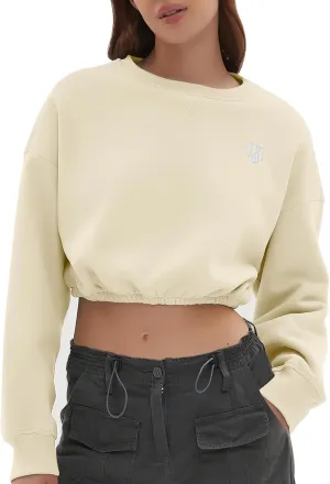 CHYRII Women Oversized Cropped Sweatshirt Fleece Crewneck Pullover Long Sleeve Crop Tops Fall Winter Oufits Clothes