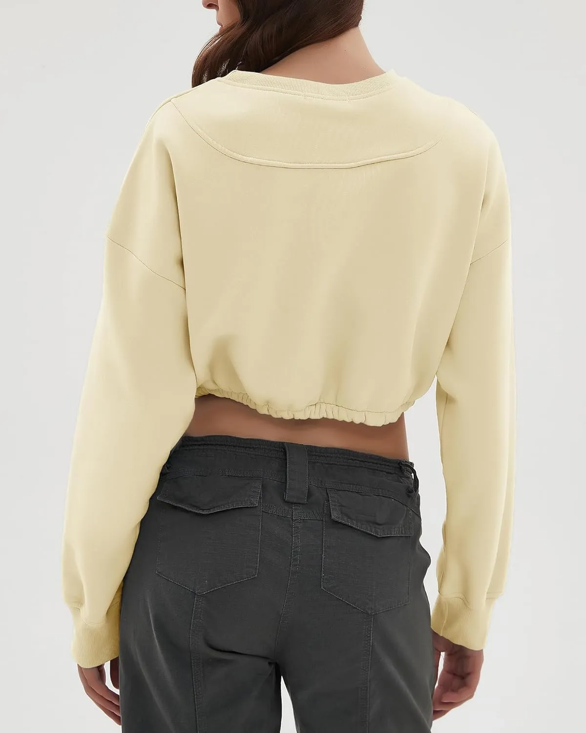 CHYRII Women Oversized Cropped Sweatshirt Fleece Crewneck Pullover Long Sleeve Crop Tops Fall Winter Oufits Clothes