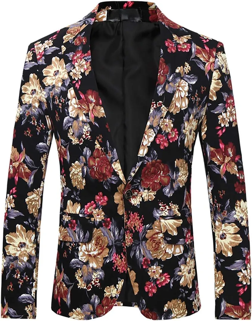 Cloudstyle Mens 2 Piece Suit Notched Lapel Sport Coat Floral One Button Slim Fit Tweed Suit
