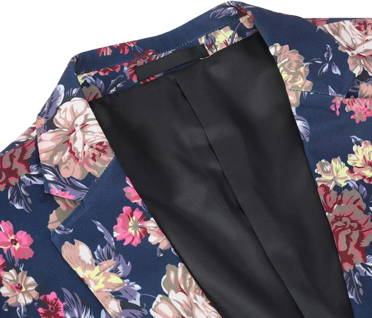 Cloudstyle Mens 2 Piece Suit Notched Lapel Sport Coat Floral One Button Slim Fit Tweed Suit