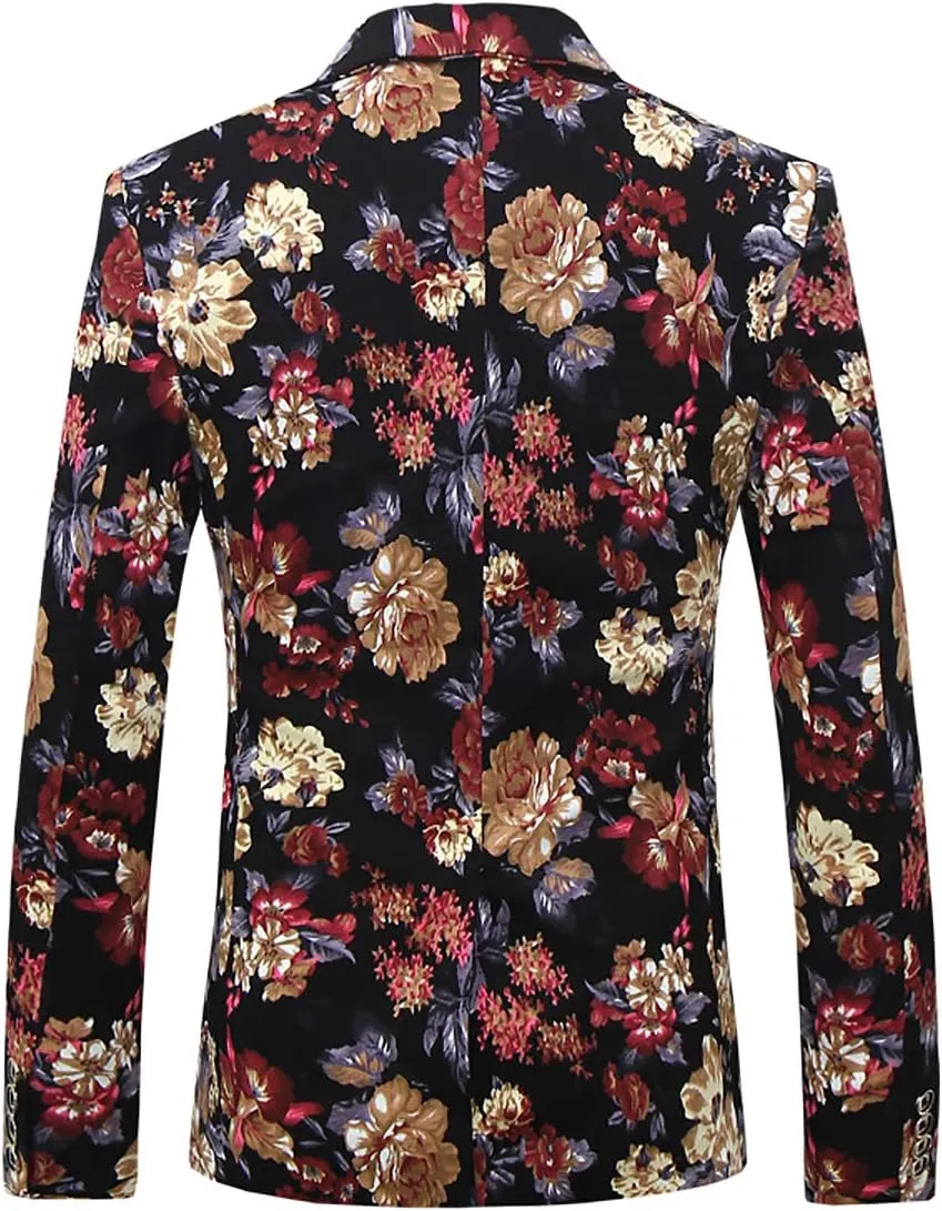 Cloudstyle Mens 2 Piece Suit Notched Lapel Sport Coat Floral One Button Slim Fit Tweed Suit