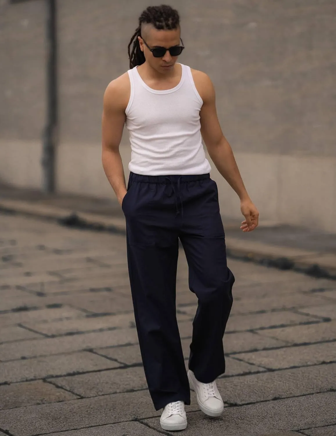 COOFANDY Mens Casual Linen Pants Elastic Waist Linen Pants Drawstring Summer Beach Yoga Linen Trouser