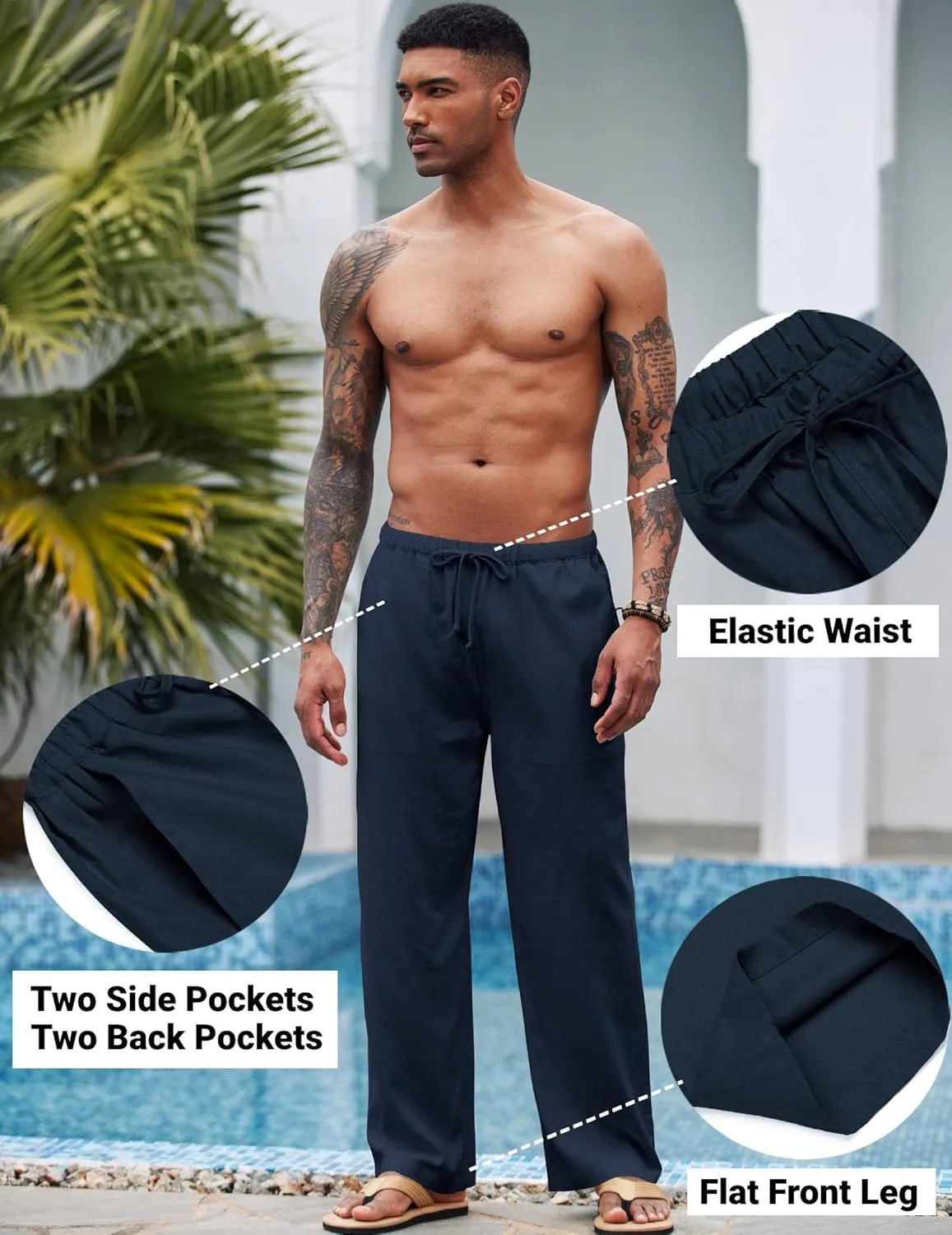 COOFANDY Mens Casual Linen Pants Elastic Waist Linen Pants Drawstring Summer Beach Yoga Linen Trouser