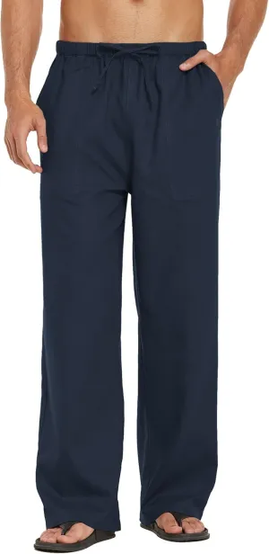 COOFANDY Mens Casual Linen Pants Elastic Waist Linen Pants Drawstring Summer Beach Yoga Linen Trouser