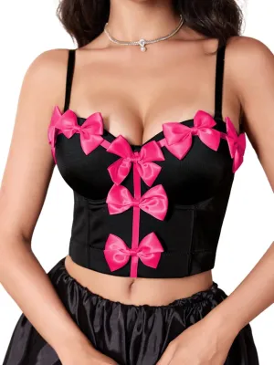 Cute Bow Corset, Detachable Strap as Tube Tops, Birthday Concert Crop Tank, Sexy Bustier For Women