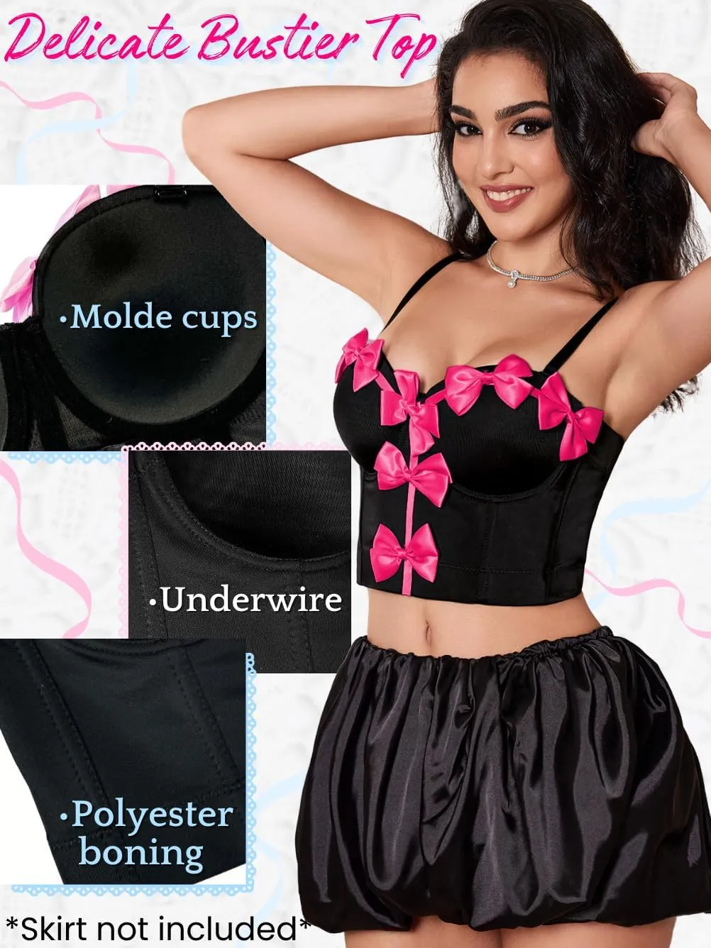 Cute Bow Corset, Detachable Strap as Tube Tops, Birthday Concert Crop Tank, Sexy Bustier For Women